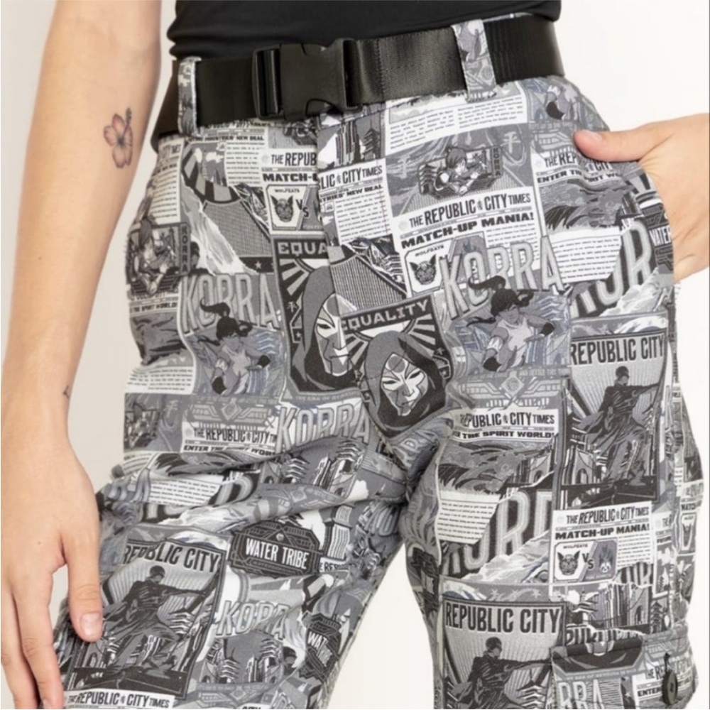 Blackmilk X Avatar Korra Republic City News Cargo Pants Joggers: Black White - Picture 7 of 16
